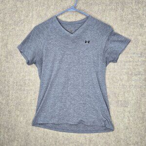 Under Armour Womens V-Neck Performance T-Shirt Gray Size Small Polyester Blend